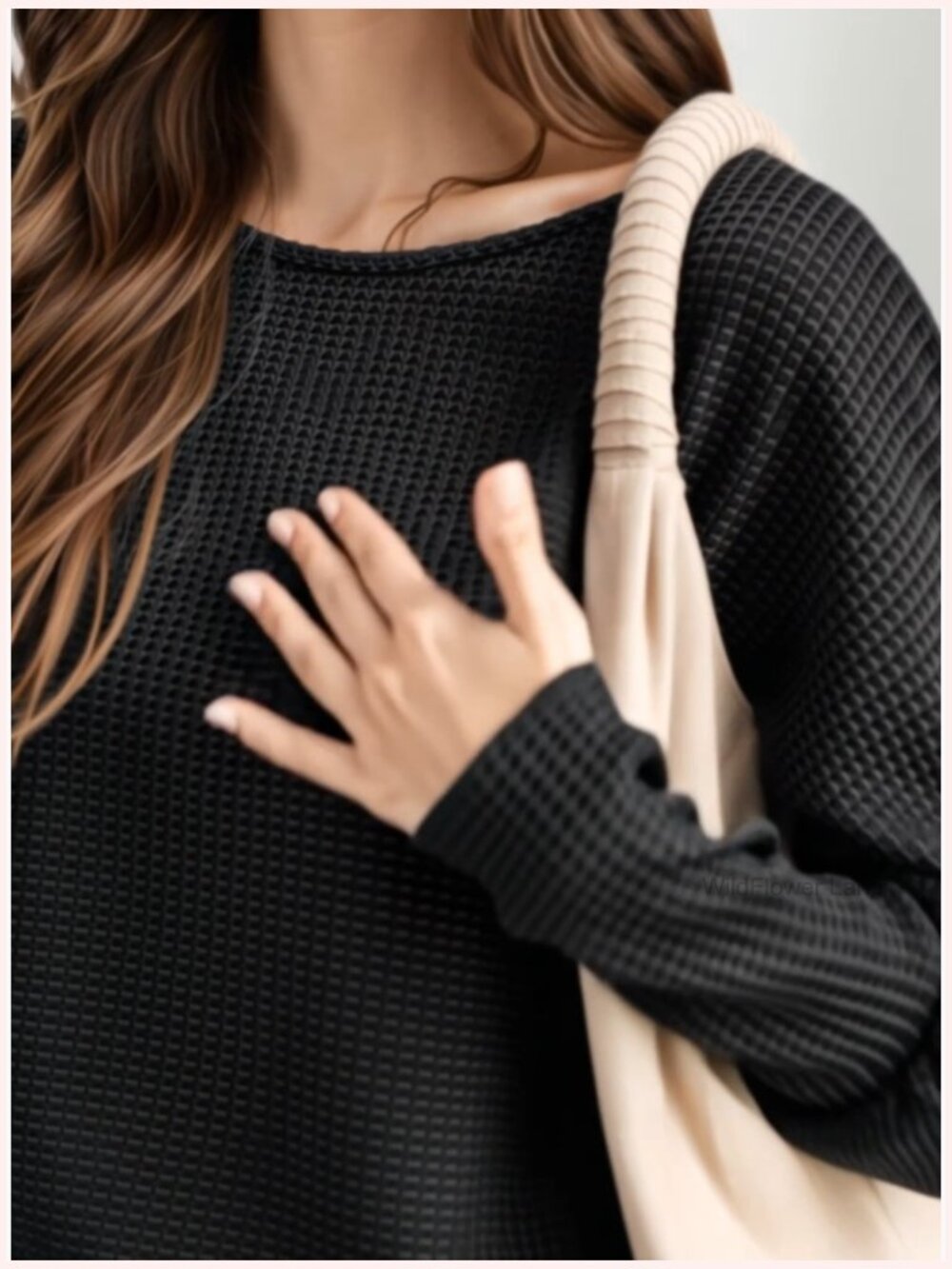 Long Sleeve Crewneck Blouse Ribbed Knit Tunic Top - Picture 7 of 7